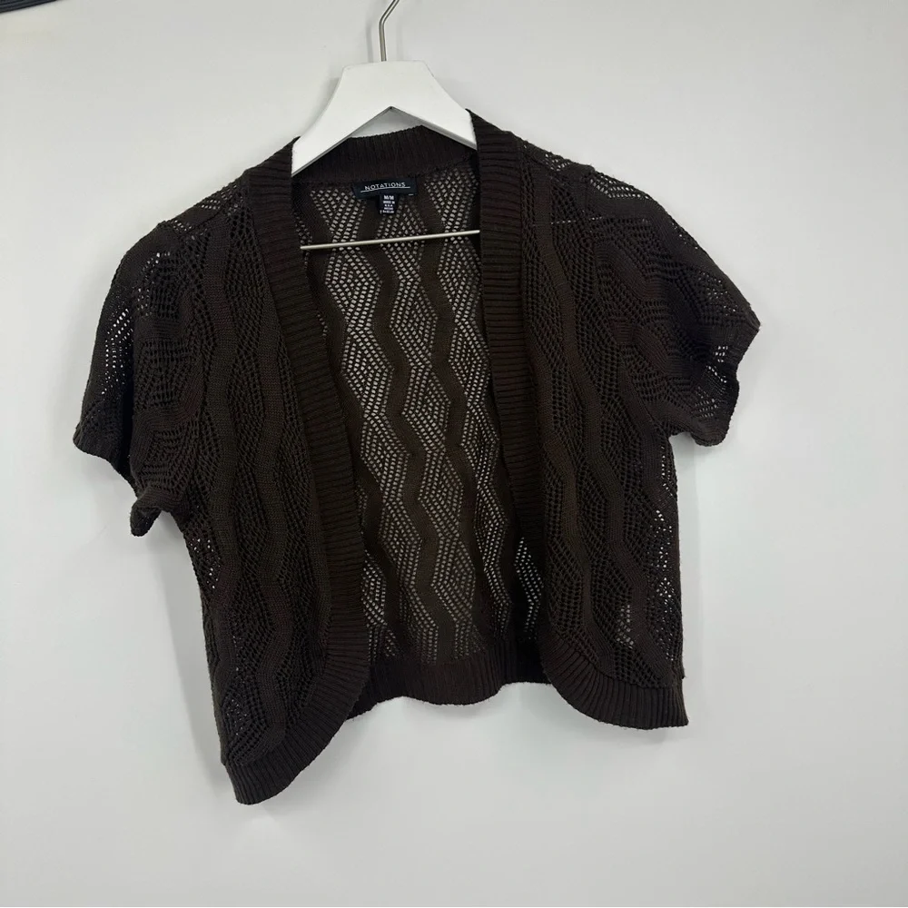 Vintage Y2K Brown Cropped Cardigan Size Medium Fairycore Whimsical Boho